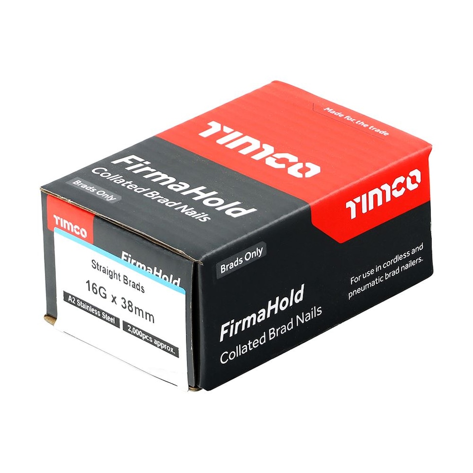 image 1 of Timco - FirmaHold Collated Brad Nails - 16 Gauge - Straight - A2 Stainless Steel (Size 16g x 38 - 2000 Pieces)