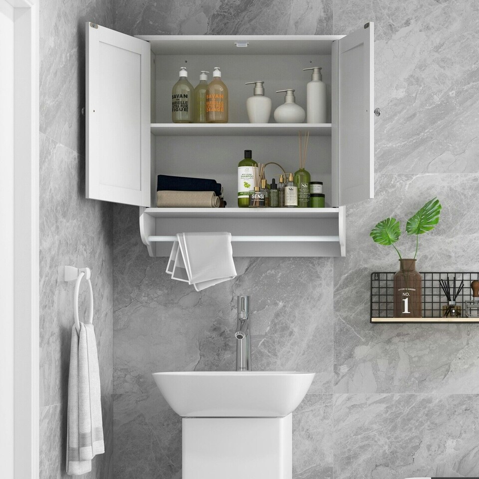 image 1 of COSTWAY Wall-mounted Bathroom Cabinet Storage Medicine Cabinet White