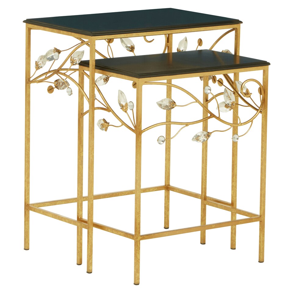image 1 of Interiors By Premier Versatile Set Of 2 Tables With Black Wooden Top, Nesting Design Side Tables, Elegant Side Table By Couch