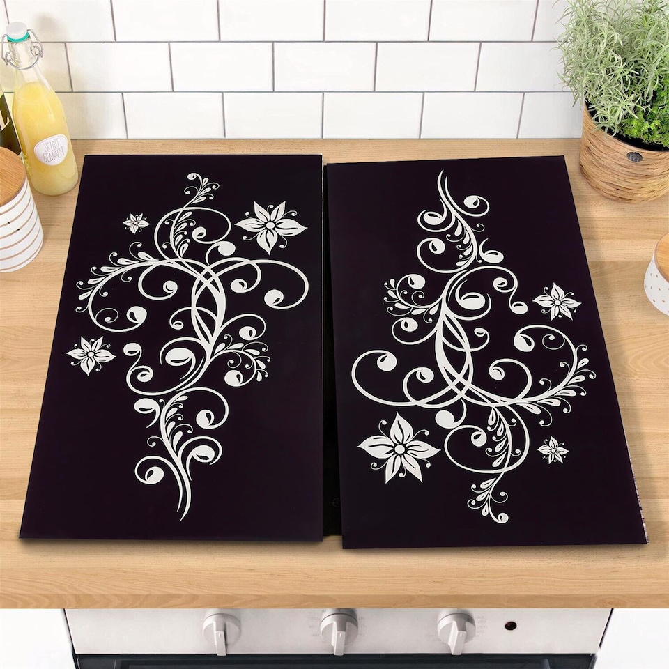 image 1 of GEEZY Glass Chopping Boards Set of 2 Floral Design Heat Resistant Worktop Protectors