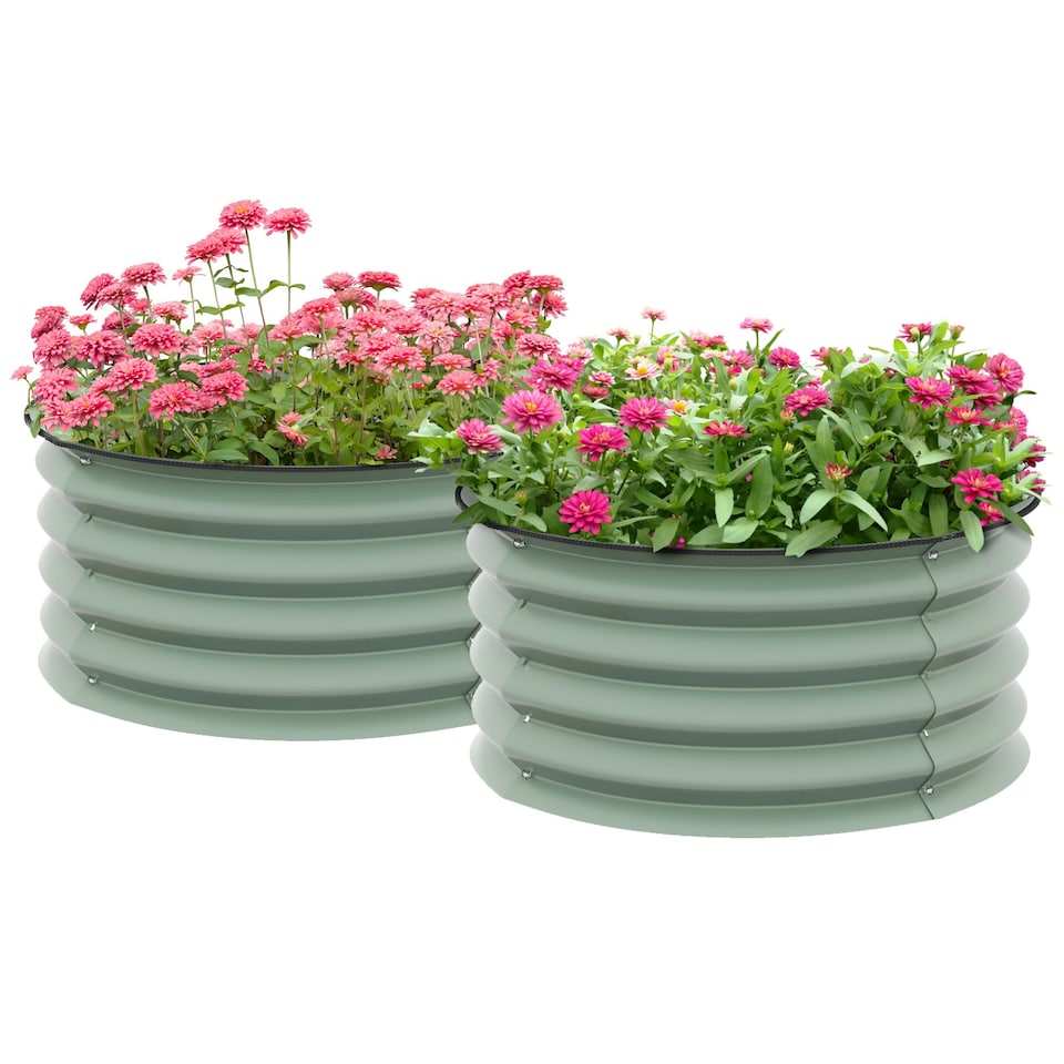 image 1 of Outsunny Set of 2 Raised Garden Bed Metal Planter Box with Safety Edging, Grey