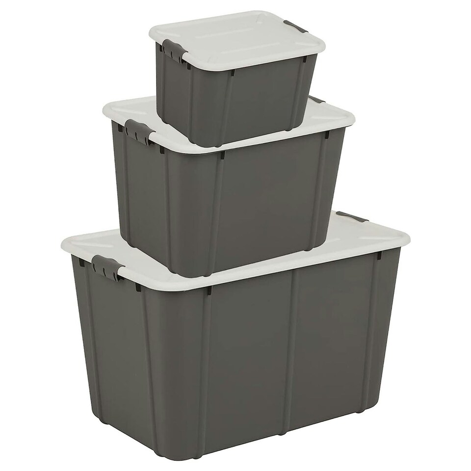 image 1 of 2 x 16L Organic Stackable Multi Capacity Grey Strong Storage Containers With Clip Locked Lids & Reinforced | Grey