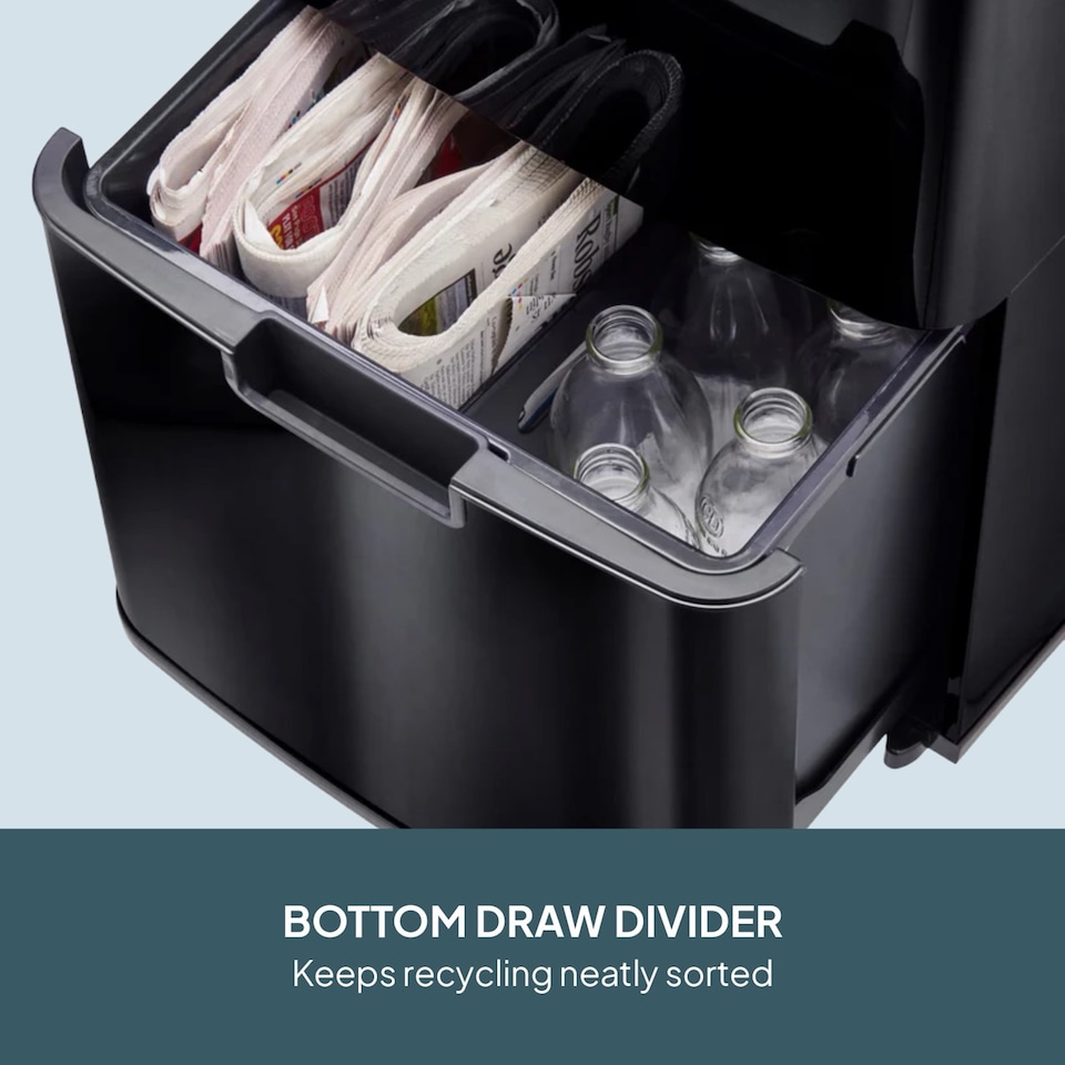 image 1 of Cooks Professional Recycling Sensor Bin 75L with Dual Compartments & Food Caddy | Black | Black & Copper