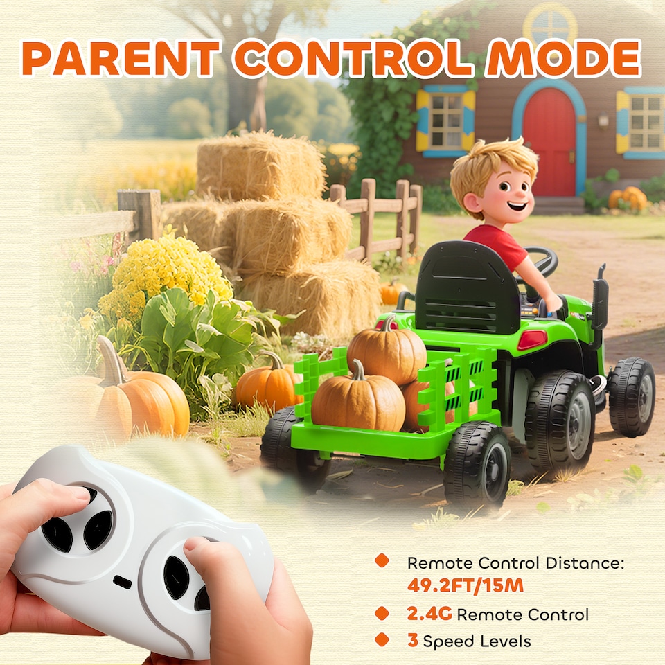 image 1 of AIYAPLAY Ride on Tractor and Trailer, 12V Electric Ride on Tractor, Green