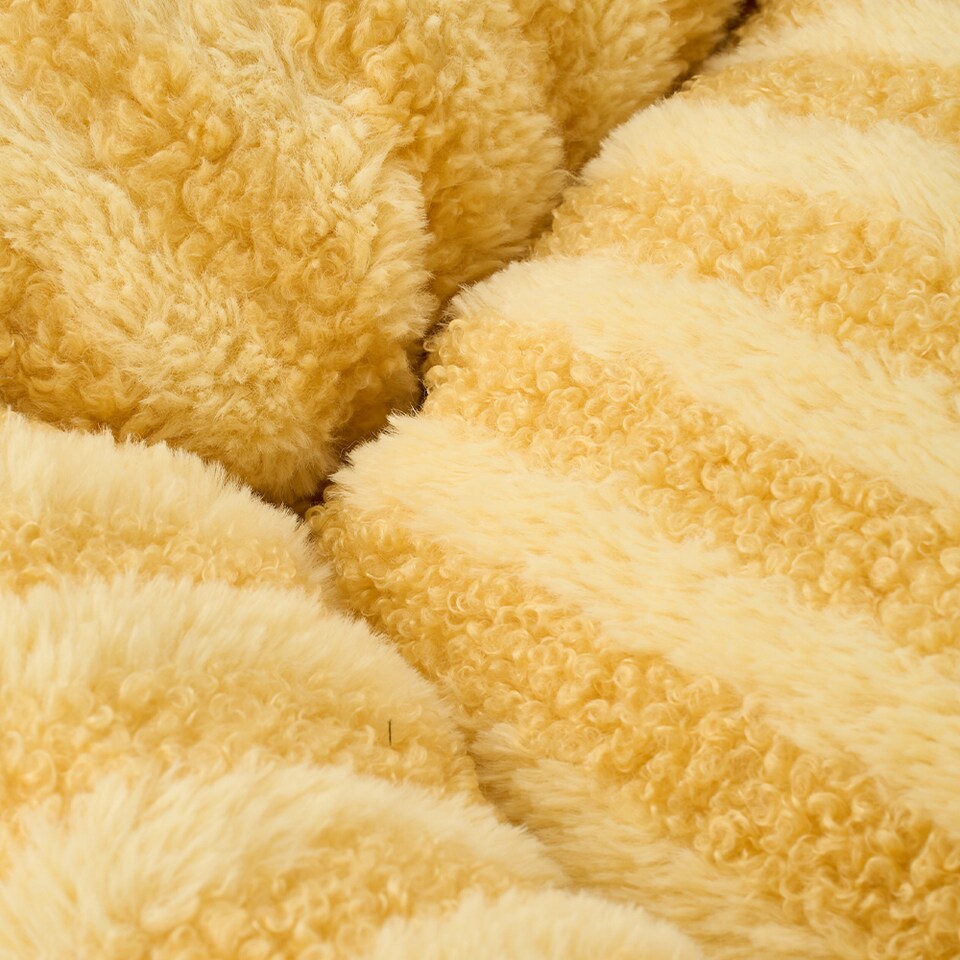 image 1 of Living and Home Soft Striped Plush Pet Bed for Cats & Dogs | Yellow | One Size | 1