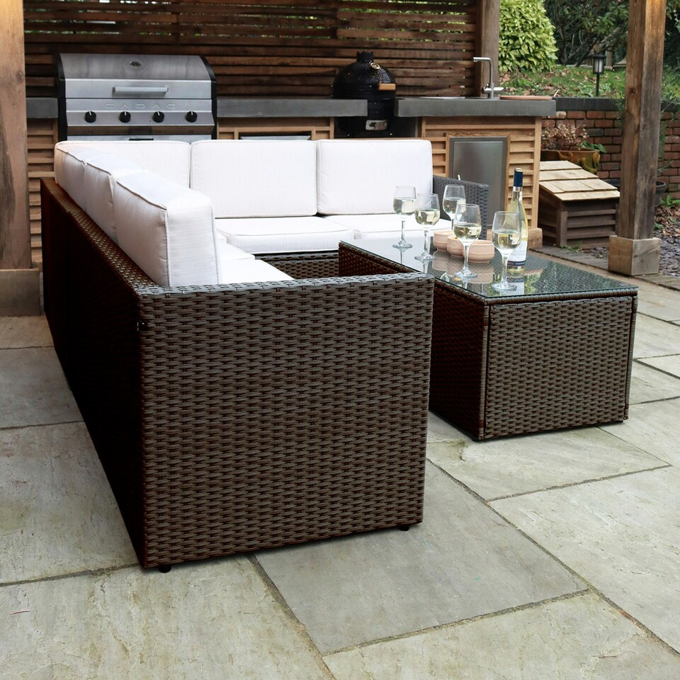 image 1 of Berlin Six Seater Corner Lounging Set in Brown