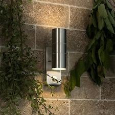 ValueLights Pair Of Silver Up Down Outdoor PIR Motion Sensor Outdoor Wall Lights