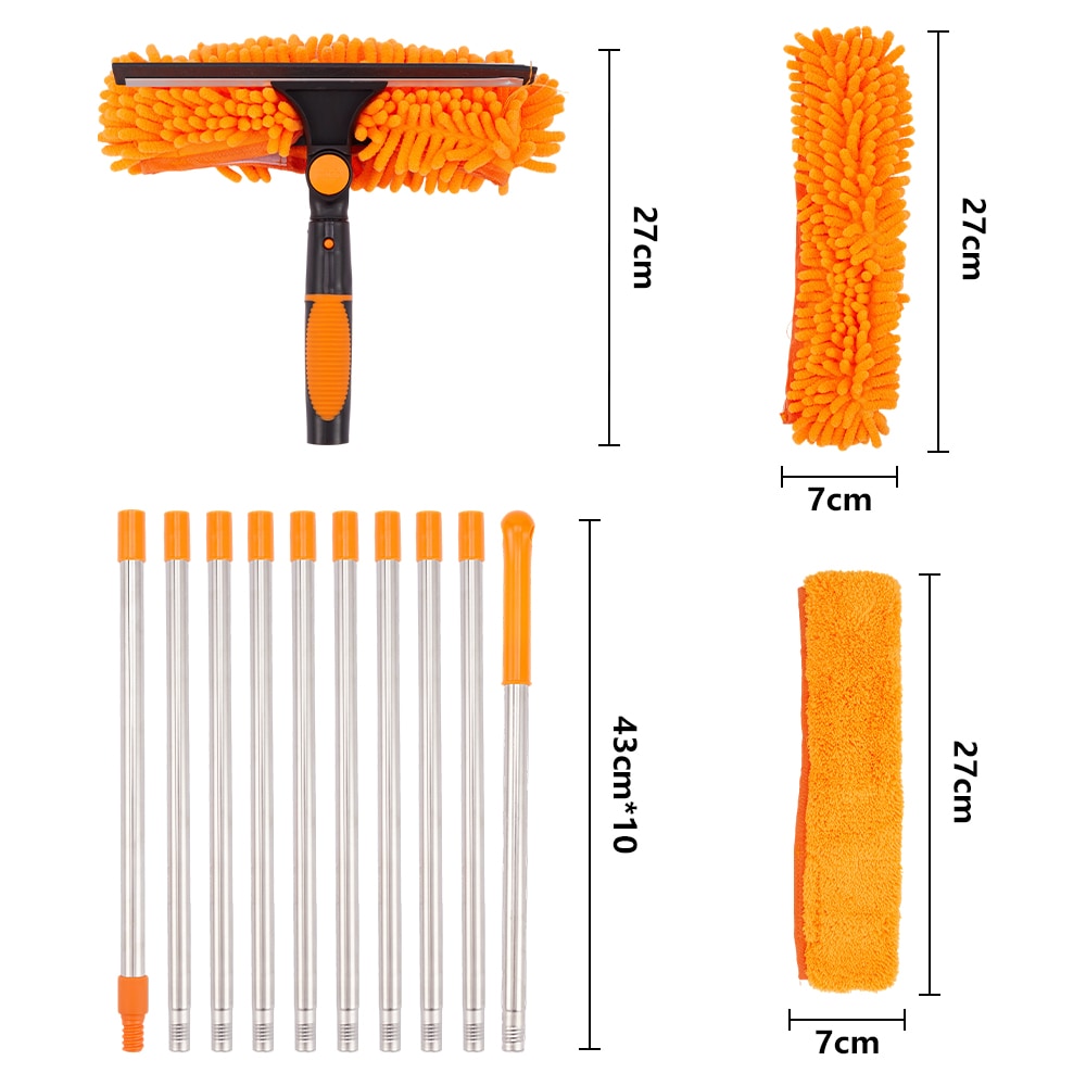 Living and Home 2 in 1 Window Squeegee Cleaner Kit with 10 Extension Poles | Orange