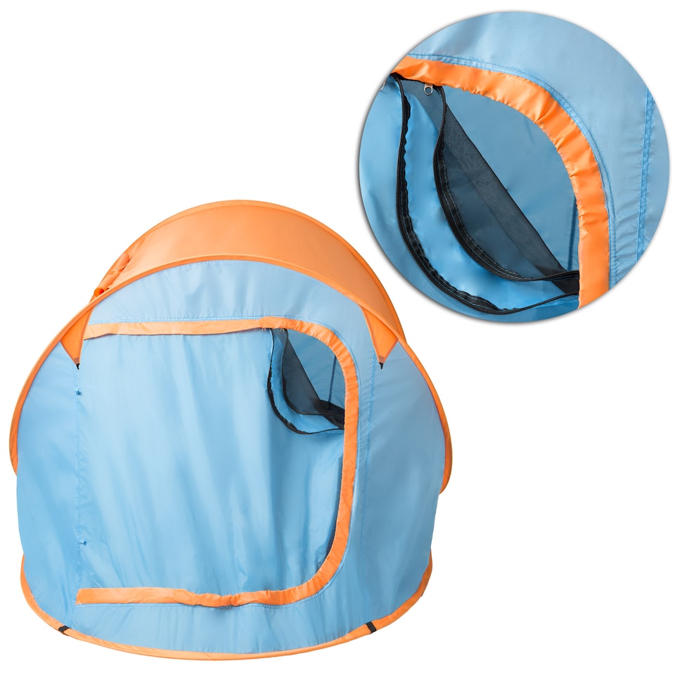 image 1 of 2 Man Pop Up Tent Waterproof For Camping Hiking Festival Mosquito Net Carry Bag | Orange | blue/orange | 220 x 130 x 95 cm | 1