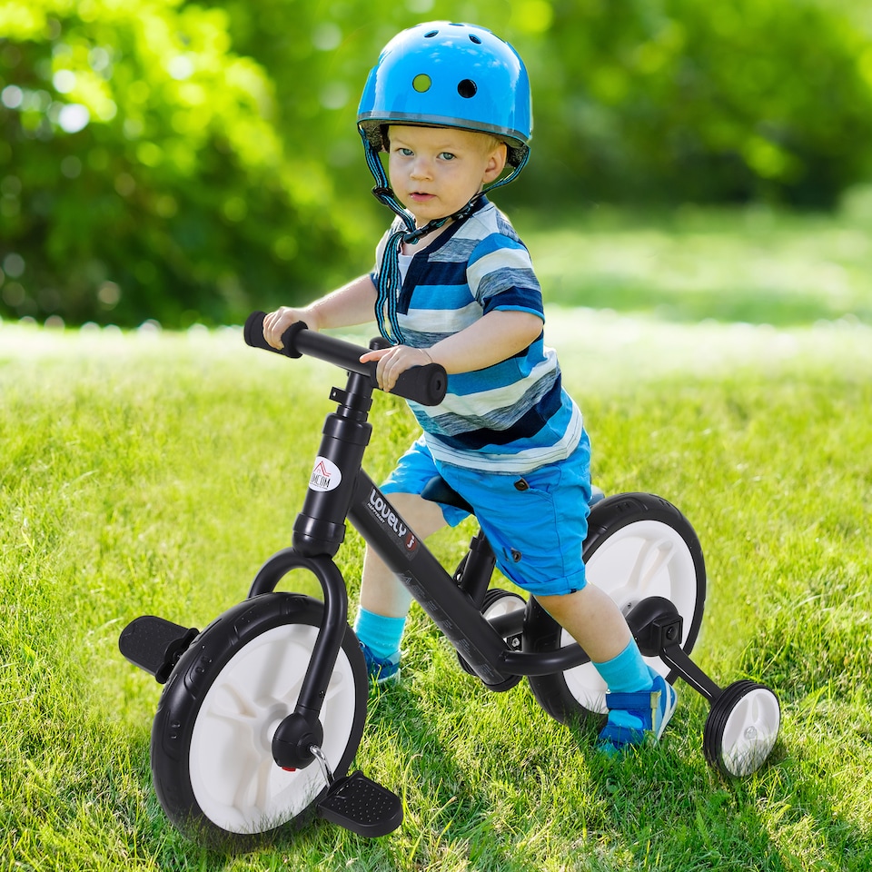 image 1 of HOMCOM 11 Inch Kids Balance Bike Training Pedal Bicycle With Removable Stabilizers EVA Tyres Adjustable Seat Height 2 to 5 Years Gift for Boys Girls Black