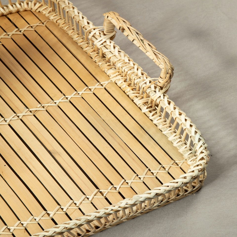 image 1 of Rustic Rattan/Bamboo Natural Rectangular Tray | Cream