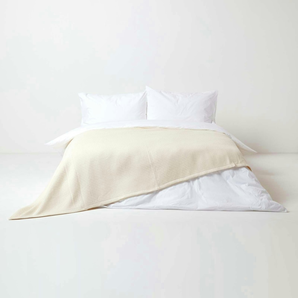 image 1 of Homescapes Organic Cotton Waffle Blanket/ Throw Natural - 228 x 228 cm | Cream