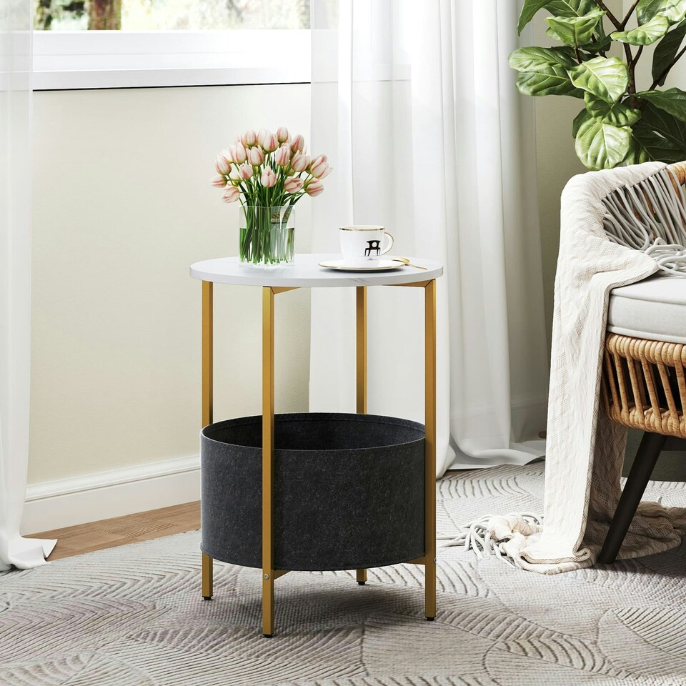 image 1 of COSTWAY Round End Table Small Space 2-Tier Side Table White