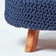 image 4 of Homescapes Navy Blue Large Round Cotton Knitted Footstool on Legs