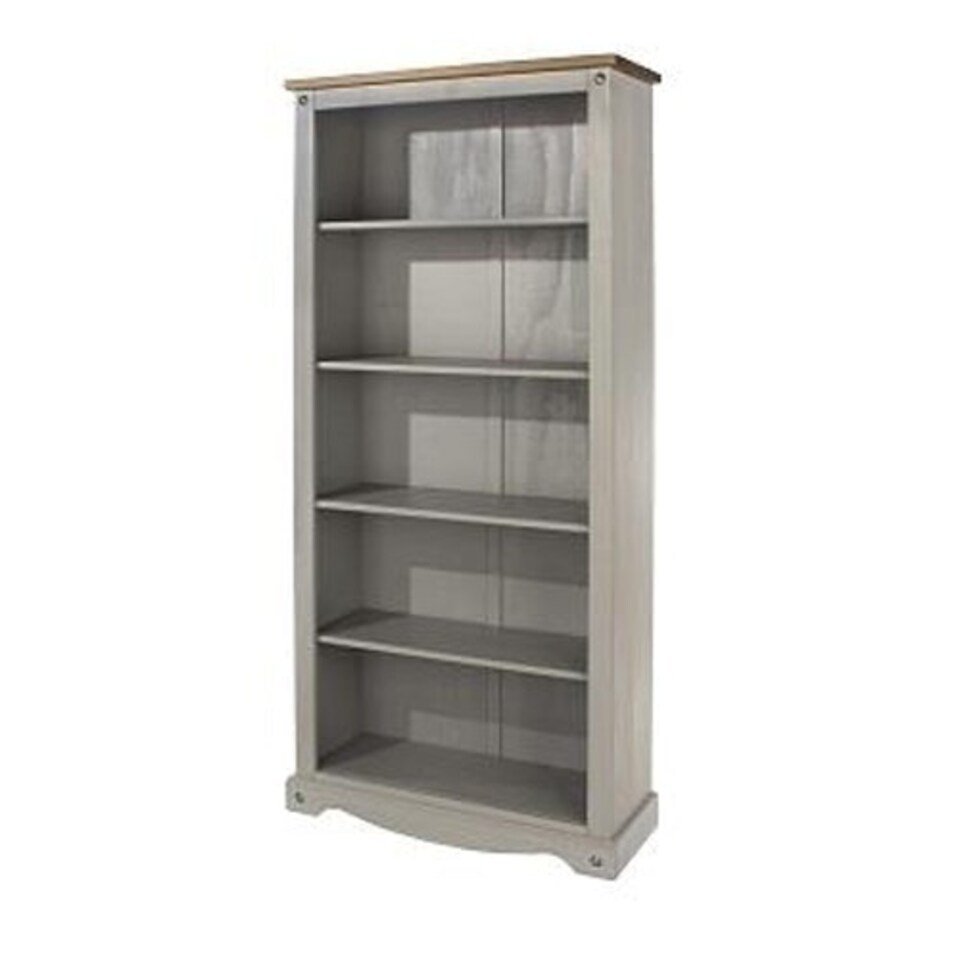 Corona Tall Bookcase - Pine - 80 x 29.6 x 177.6 cm - Grey Wax/Antique Waxed Pine Grey