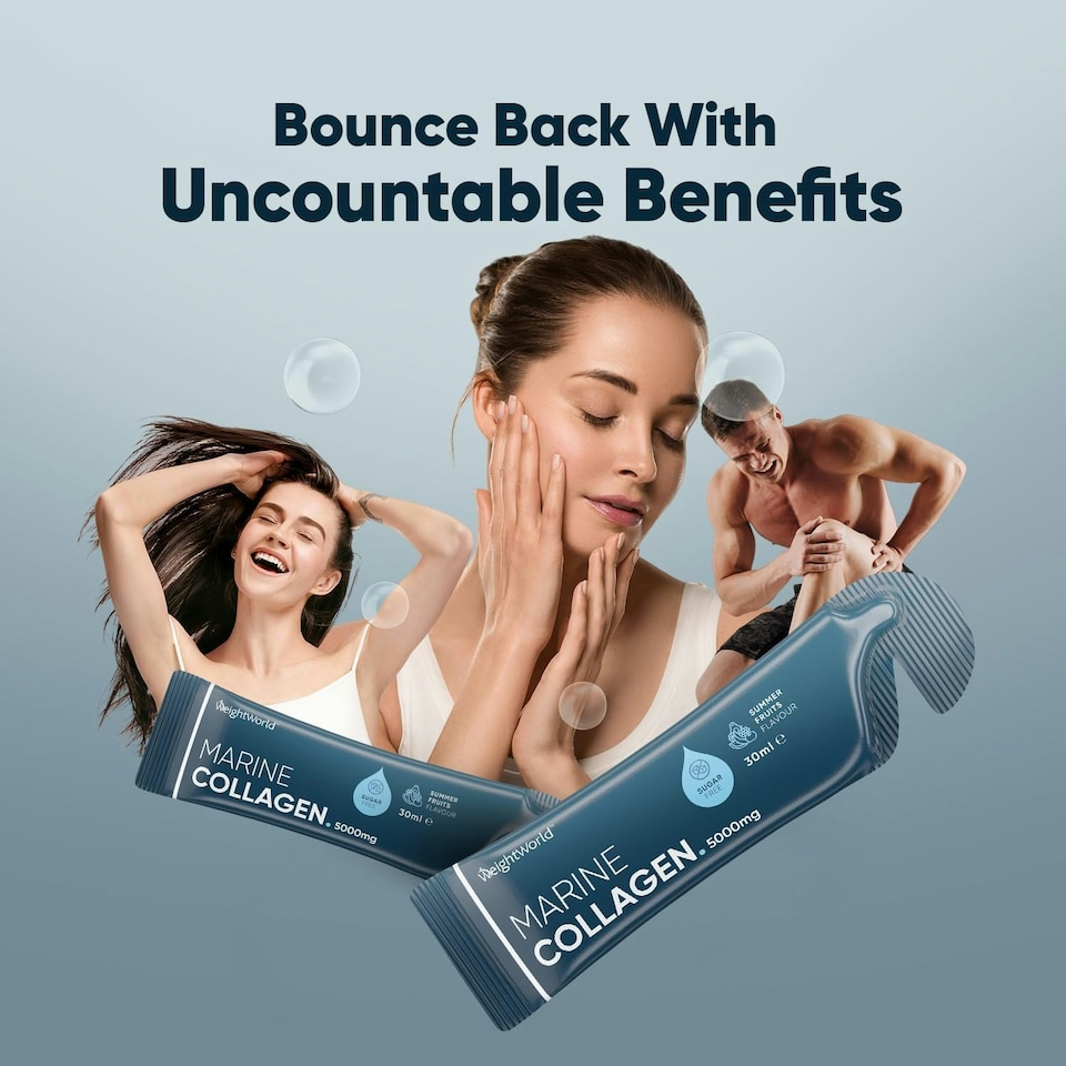image 1 of Marine Collagen Liquid - 14 Sachets (5000mg Each) - With Vit C & Hyaluronic Acid - Type 1 Collagen