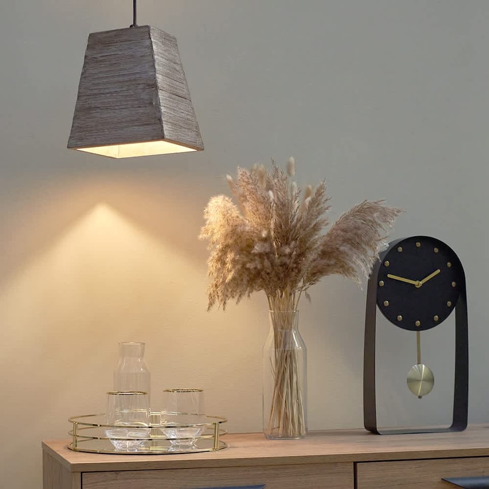 image 1 of ValueLights Bodhi Natural Wood Square Ceiling Pendant and Bulb