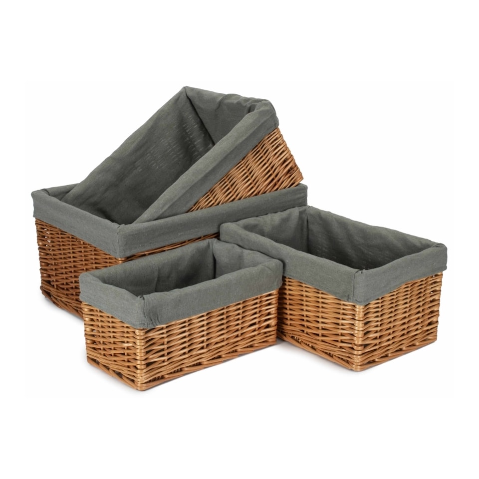image 1 of Set of 4 Double Steamed Grey Cotton Lined Willow Storage Baskets | Grey | Grey | Not provided