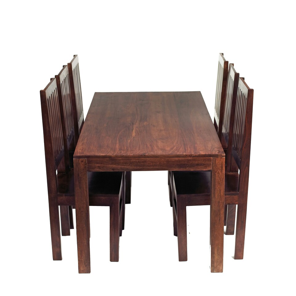 image 1 of Poko Dark Mango 6ft Dining Set with Wooden Chairs