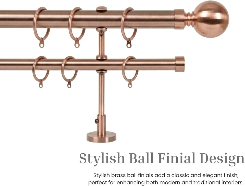 image 1 of Lister Cartwright Double Curtain Extendable Pole Set with Antique Copper Ball Finials- 19mm & 28mm Metal Poles(120- 320 cm)