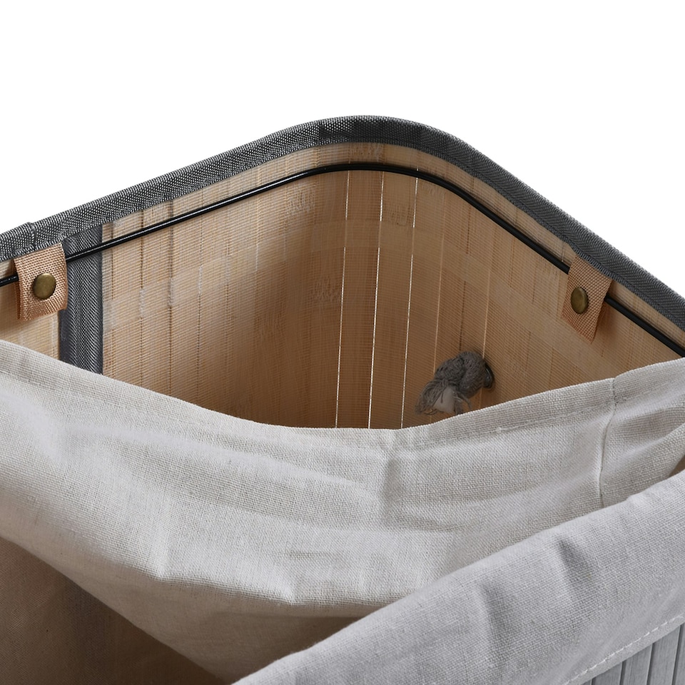 image 1 of HOMCOM 70L Wood Laundry Basket A Compartment Flip Lid Removable Lining Grey