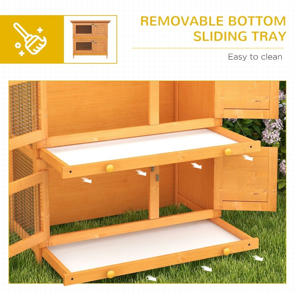 image 1 of PawHut 2-Tier Wooden Rabbit Hutch with Sliding Tray