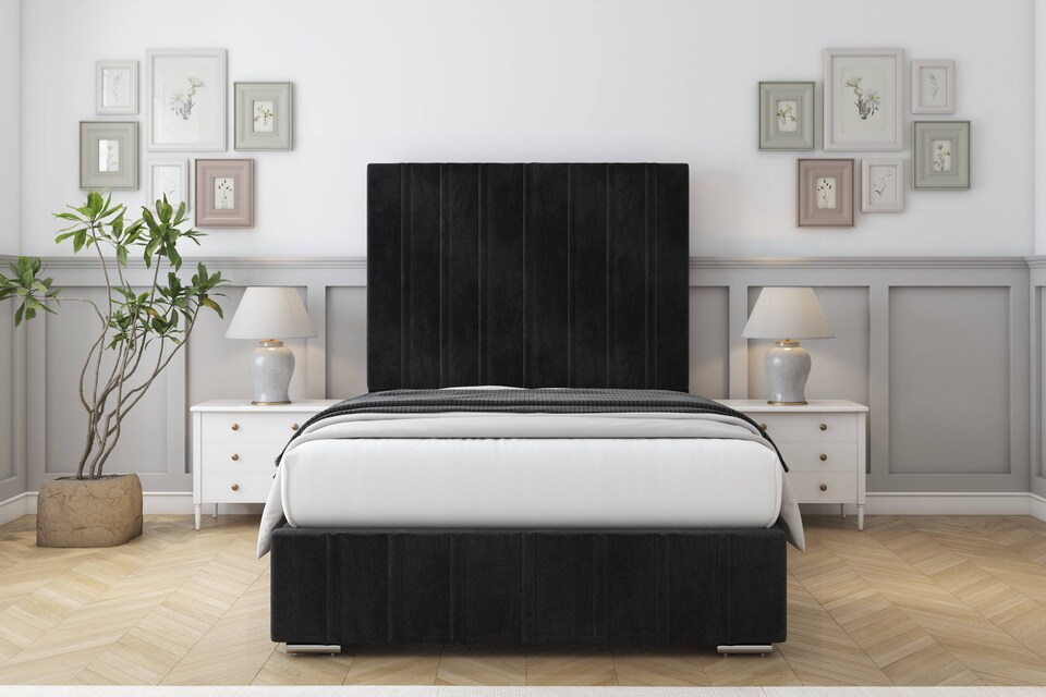 image 1 of Sloomy Langston Black Naples Deep-Sided Bed Frame With 50" Upholstered Headboard 4'6 Double