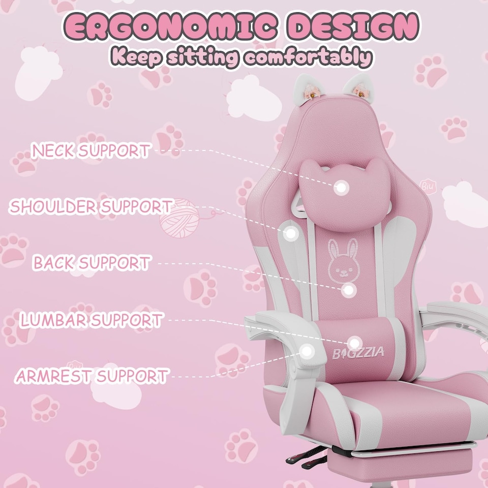 image 1 of Rattantree Ergonomic Gaming Chair with Massage Support & Footrest