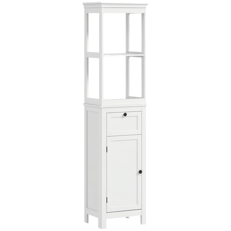 image 1 of HOMCOM Slim Bathroom Storage Cabinet with Open Shelves and Drawer, White