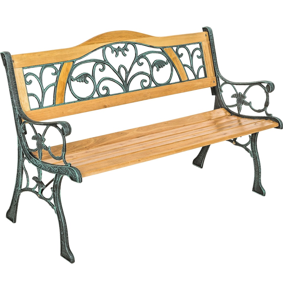image 1 of Garden Bench Kathi - 2-seater, wood, cast iron, 124 x 60 x 83 cm | Brown | brown | 1