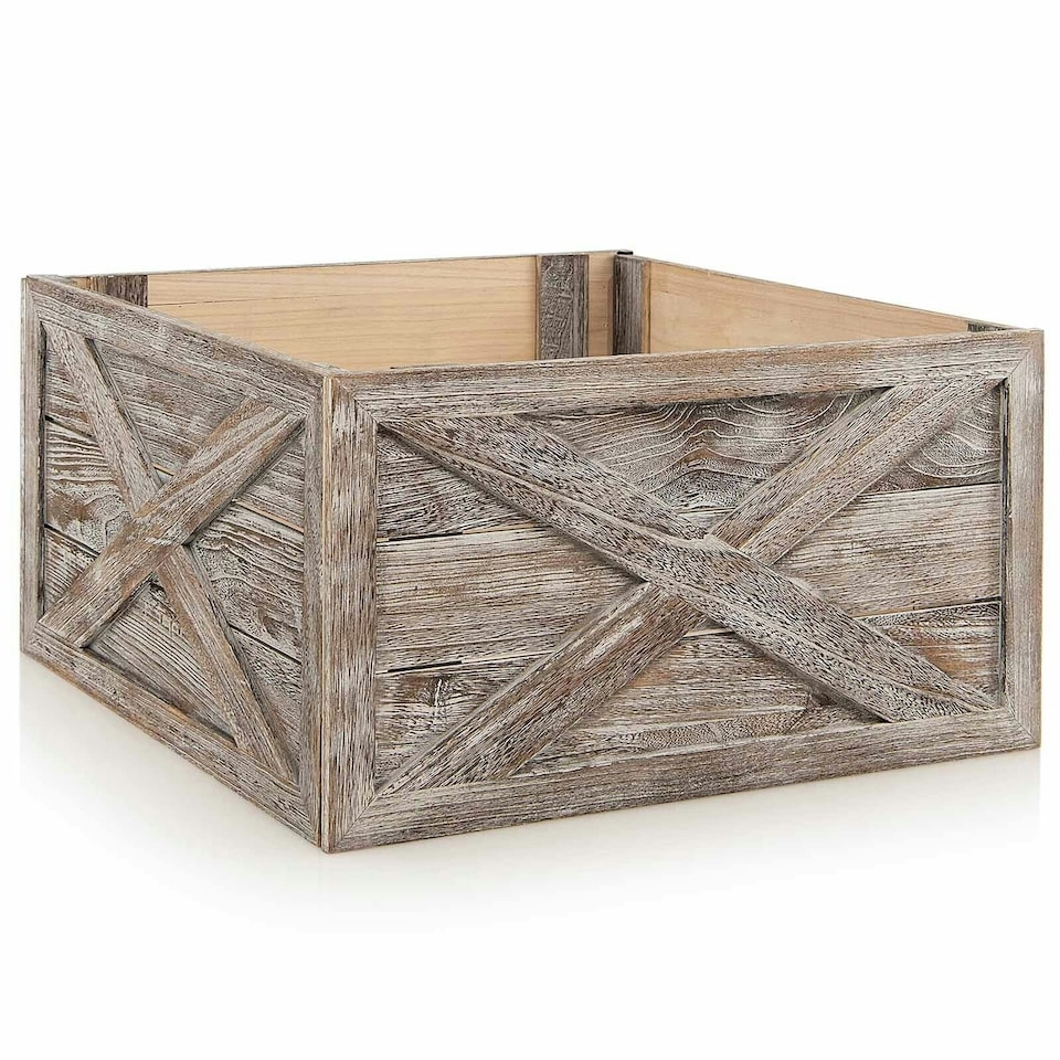 image 1 of COSTWAY Christmas Tree Wooden Tree Box Stand Cover Grey | One Size