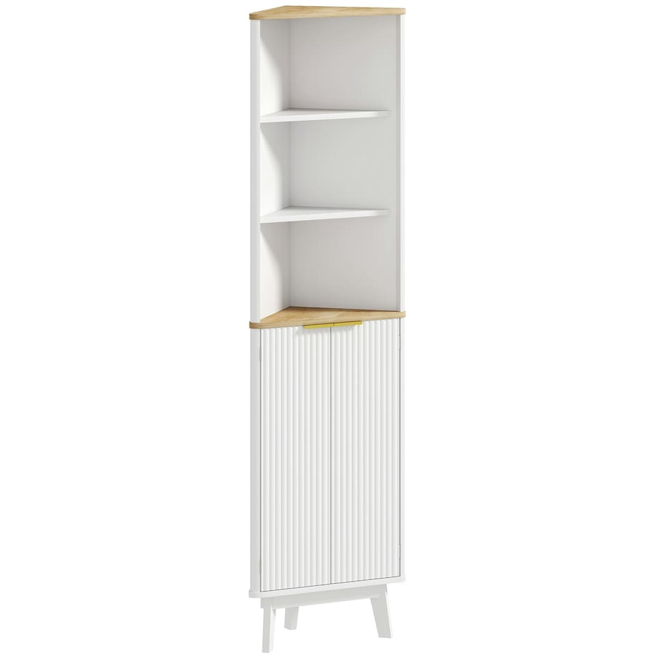 image 1 of HOMCOM Slim Bathroom Cabinet, Bathroom Storage Cabinet with Doors, White | White
