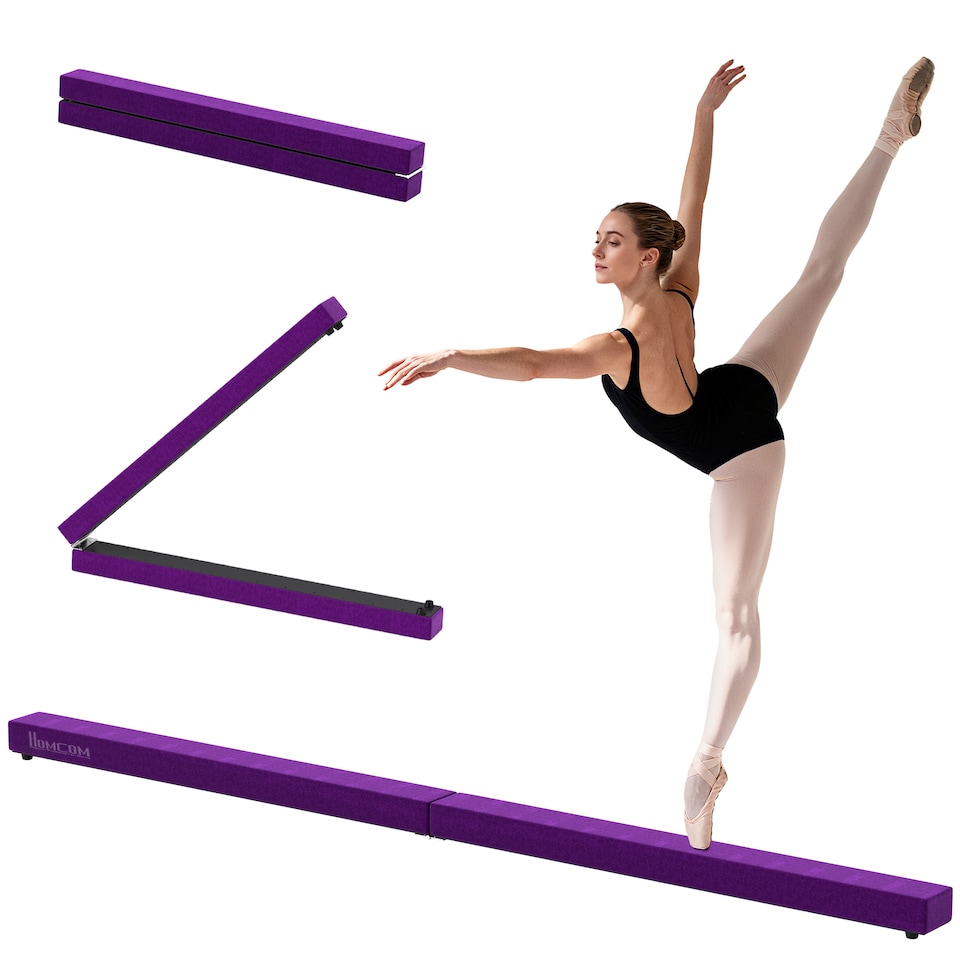 image 1 of HOMCOM 2.4m Balance Beam Trainer Fold Performance Gymnastics, Purple