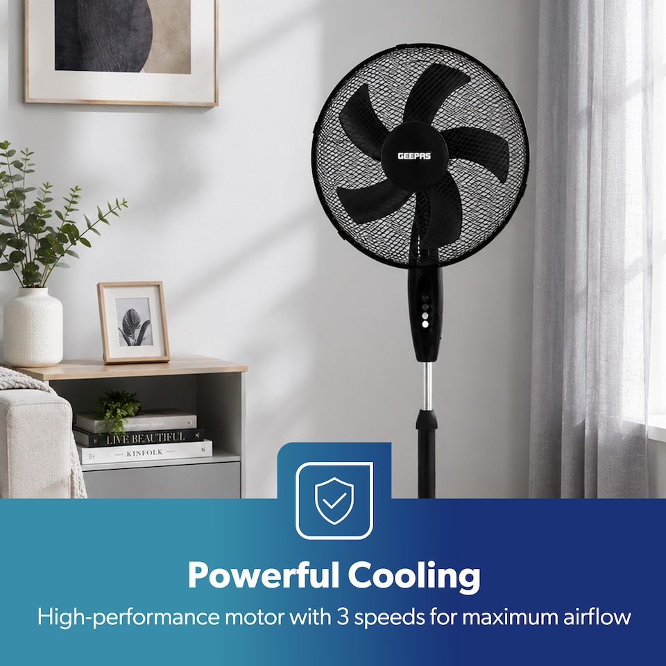 image 1 of GEEPAS 16 inch 5 Blades Pedestal Free Standing Fan 45W, Black