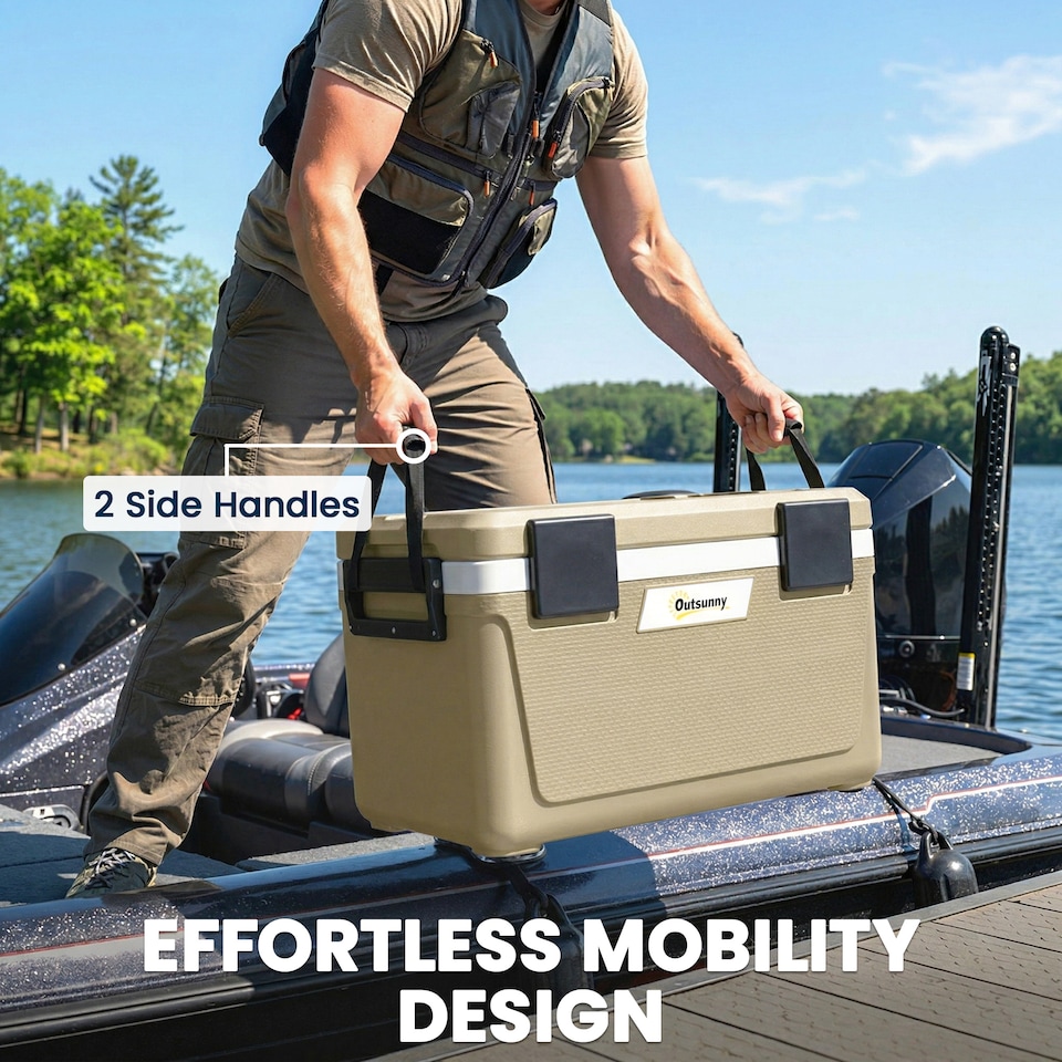 image 1 of Outsunny 42.6L Insulated Cool Box, Portable Ice Cooler with Handle | Brown | Khaki | 66.6 x 38.5 x 40 cm