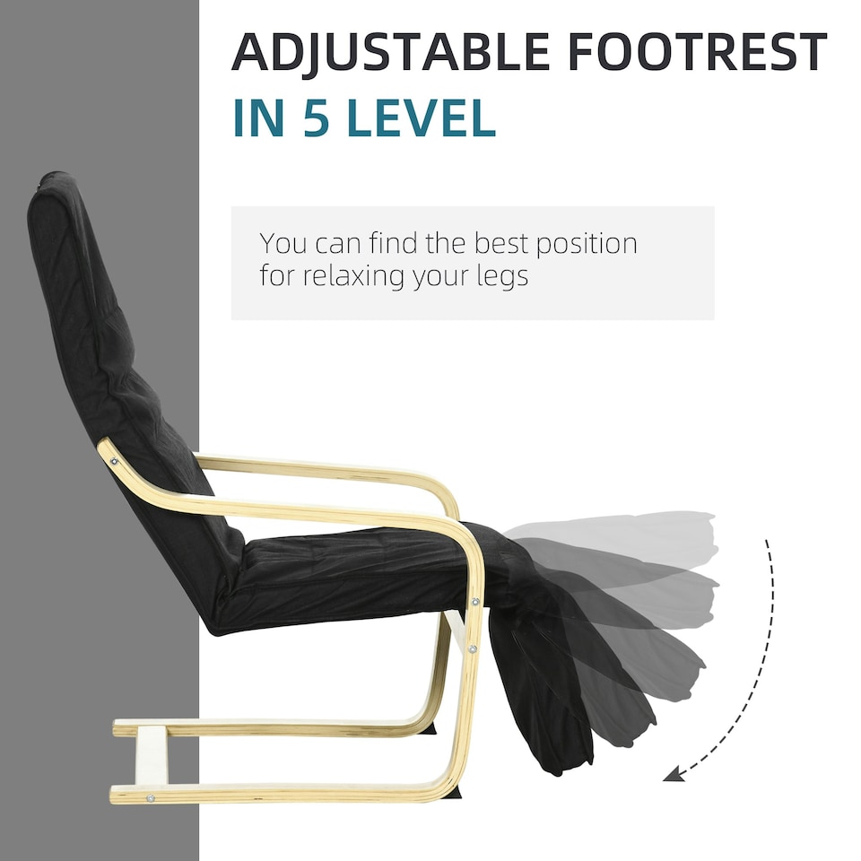 image 1 of HOMCOM Lounge Chair Recliner Adjustable Footrest Home Black