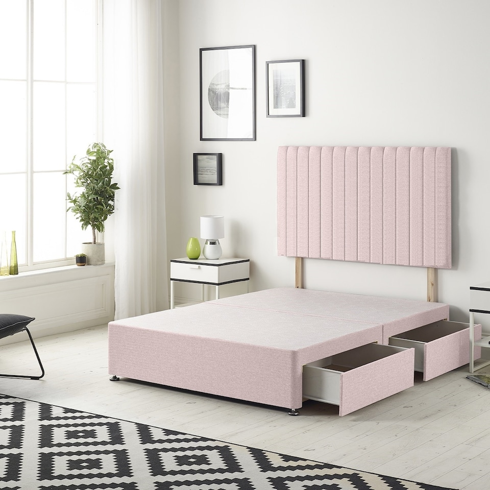 image 1 of Texas Divan Bed Base with 2 Drawers & 30 Inch Headboard Plush Velvet | Pink | Pink
