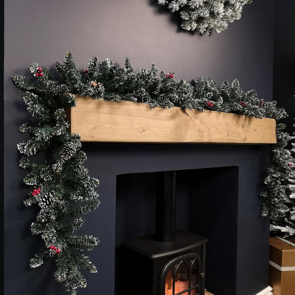 image 1 of 2.7m Green Christmas Garland with Pine Cones and Red Berries