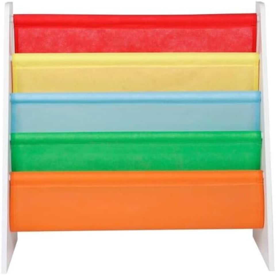 image 1 of Kids Children MDF & Fabric Display Bookshelf Sling Open Storage 4-Tier Organiser | Multi | Multicoloured | 1
