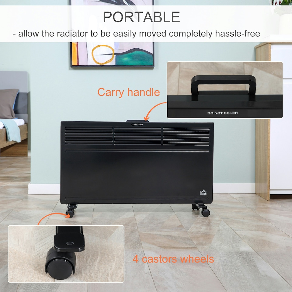image 1 of HOMCOM Convector Radiator Heater w/ Adjustable Thermostat Safety Cut-Off, Black