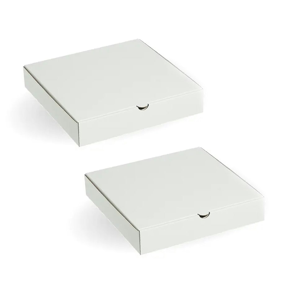 image 1 of 50 x 7" (7.5 x 7.5 x 1.5") White Slim Postage Pizza Takeaway Style Boxes Ideal For Restaurants & Takeaways White