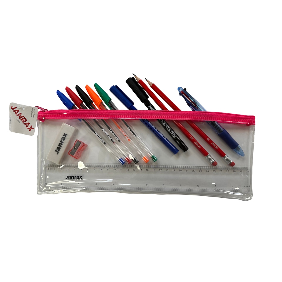 image 1 of Stationery Filled Pink Zip 13x5" Pencil Case