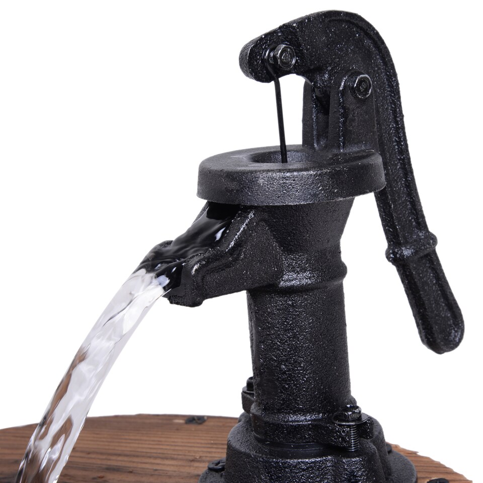 image 1 of Outsunny Wood Barrel Pump Garden Fountain Water Feature Flower Planter Stand New