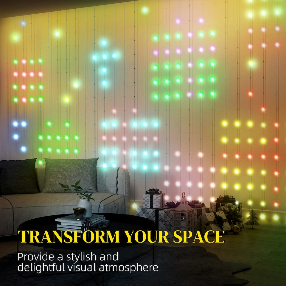 image 1 of HOMCOM Smart LED Curtain Lights, Dynamic DIY Fairy Lights, 3x3(m)