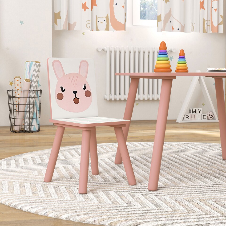 image 1 of ZONEKIZ Kids Table and Chairs, Children Desk with Two Chairs, Three Piece | Pink