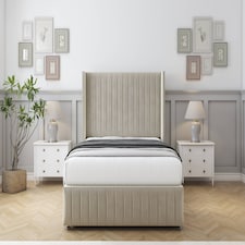 Sloomy Marlborough Cream Plush Divan Bed With Mattress 2 Drawers Footend With 54" Wingback Headboard & 12" Matching Footboard 5' King | Cream | Cream | King | 1