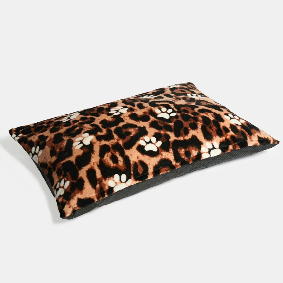 image 1 of OHS Dog Paw Print Soft Plush Plump Cosy Autumn Pumpkin Stripe Leopard Pet Bed Cushion, 80x60cm Brown | Natural - Leopard | L