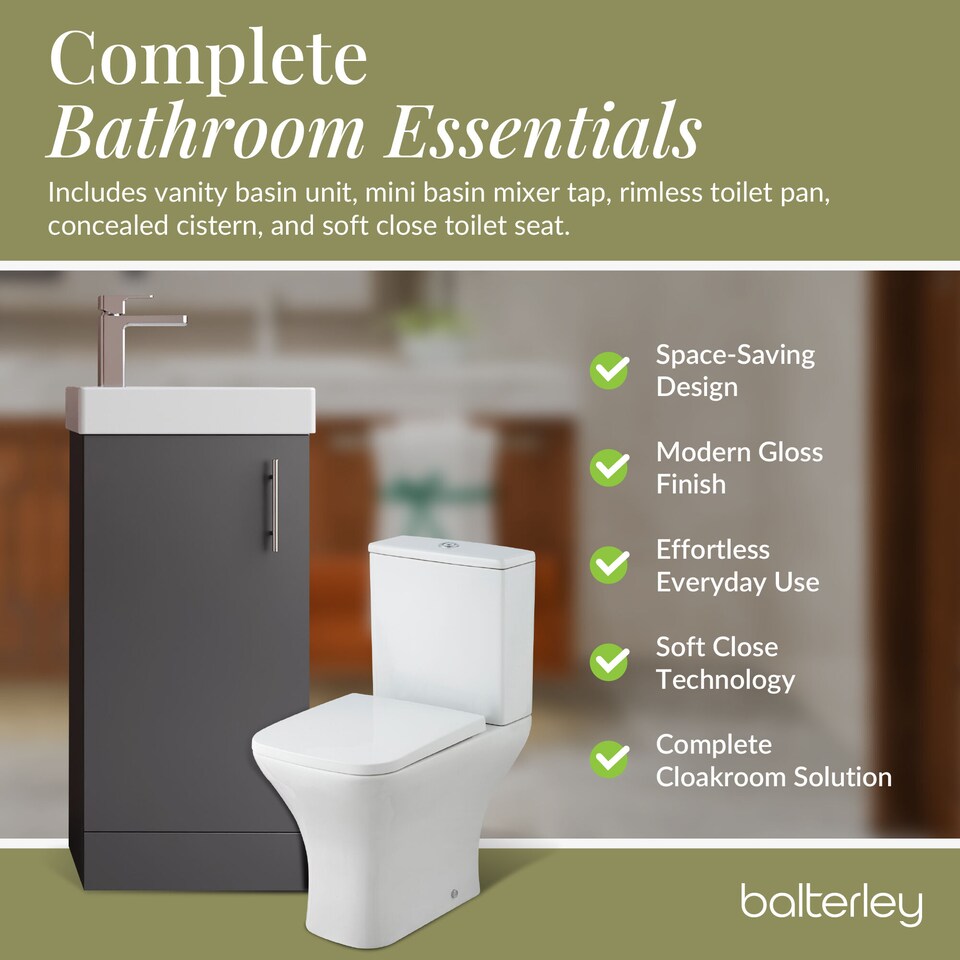 image 1 of Cloakroom Floor Standing Vanity, Tap and Toilet - Gloss Grey | Grey | Gloss Grey