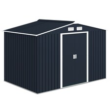 Outsunny 9 x 6ft Metal Garden Shed, Outdoor Storage Tool House with Ventilation Slots, Foundation Kit and Lockable Double Doors, Dark Grey