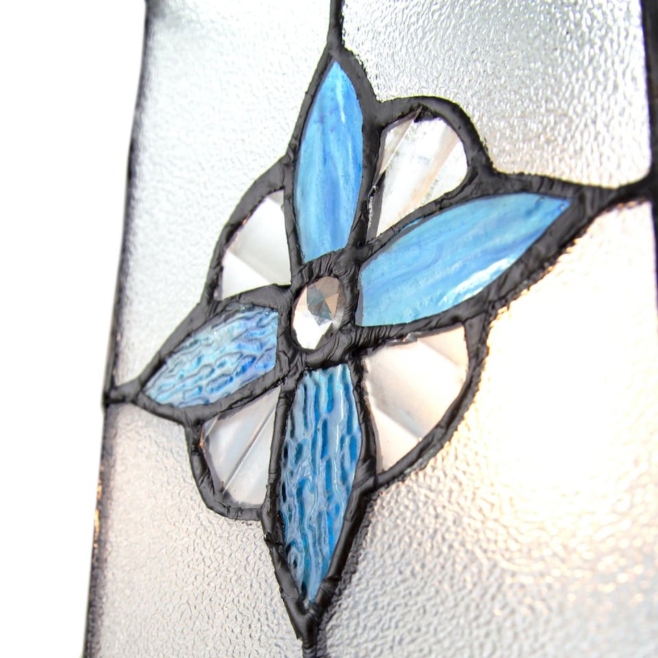 image 1 of Traditional Clear Glass Tiffany Style Pendant Light Shade with Teal Panels | Blue | Teal | 1
